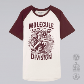 Unisex Short Sleeves T-shirt MOLECULE® Division Baseball Print Organic Cotton (Vintage White/Burgundy)