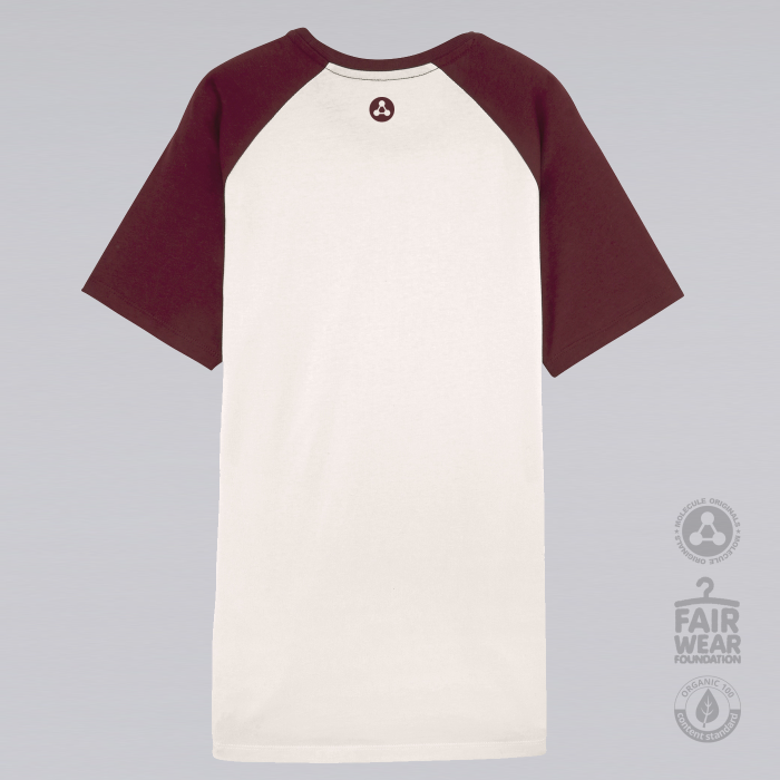 maroon and white t shirt