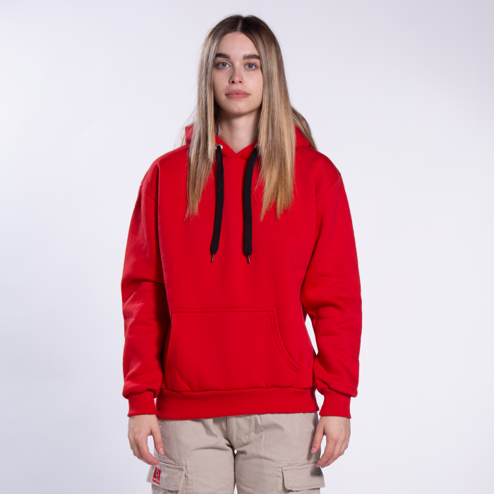 Women Pullover Hoodie Fluffy MOLECULE 00043 Cotton Blend 320 Gsm Regular Fit Red