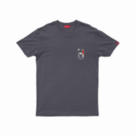 Unisex Short Sleeves T-Shirt MOLECULE® 1100 Cyber Samurai Front & Back Print Cotton 150 Gsm Regular Fit Dark Grey