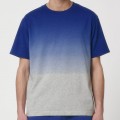 Unisex Short Sleeves T-Shirt MOLECULE® 785 Dip Dye Fuzer 180 Gsm Organic Cotton Loose Fit Worker Blue - Heather Grey