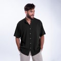 Shirt JOIN CLOTHES MAO Collar Cotton Gauze Short Sleeves Regular Fit Black