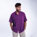 Shirt JOIN CLOTHES MAO Collar Cotton Gauze Short Sleeves Regular Fit Violet
