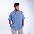 Shirt JOIN CLOTHES MAO Collar Cotton Gauze Short Sleeves Regular Fit Indigo