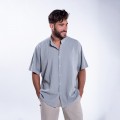 Shirt JOIN CLOTHES MAO Collar Cotton Gauze Short Sleeves Regular Fit Light Grey