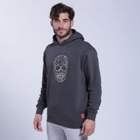 Pullover Hoodie MLC 3301 SKULLHEADS IV - LOW POLY Cotton Blend 300 Gsm Regular Fit Dark Grey