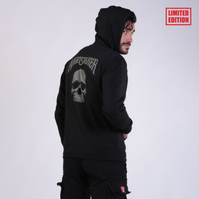 Unisex Zip Hoodie MOLECULE® NIGHTSTALKER Skull Print Cotton Blend