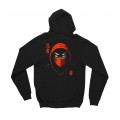 Pullover Hoodie MOLECULE® 00043 Fluffy Ninja Red Mask Print Cotton Blend 320 Gsm Regular Fit Black