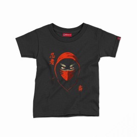 Kids Short Sleeves T-Shirt MOLECULE® Ninja Red Mask Print Cotton Black