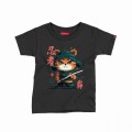 Kids Short Sleeves T-Shirt MOLECULE® Ninja Cat Print Cotton Black