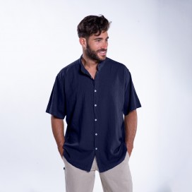 Shirt JOIN CLOTHES Cotton Gauze Short Sleeves Regular Fit Navy