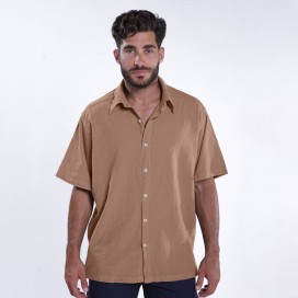 Shirt JOIN CLOTHES Cotton Gauze Short Sleeves Regular Fit Camel