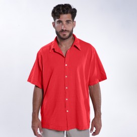Shirt JOIN CLOTHES Cotton Gauze Short Sleeves Regular Fit Red