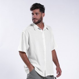 Shirt JOIN CLOTHES Cotton Gauze Short Sleeves Regular Fit White
