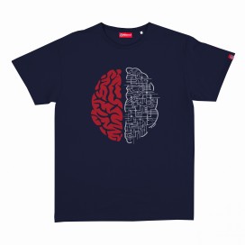 Unisex Short Sleeves T-Shirt MOLECULE® 1100 Brain Print Cotton 150 Gsm Regular Fit Navy