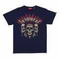 Unisex Short Sleeves T-Shirt MOLECULE® 1100 Indian Skull Print Cotton 150 Gsm Regular Fit Navy