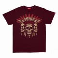 Unisex Short Sleeves T-Shirt MOLECULE® 1100 Indian Skull Print Cotton 150 Gsm Regular Fit Bordeaux