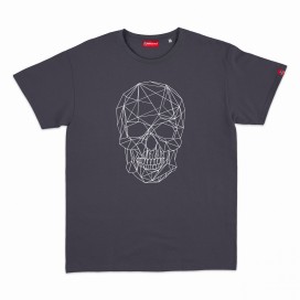 Unisex Short Sleeves T-shirt MOLECULE® 1100 Skullheads ΙV - Low Poly Print Cotton 150 Gsm Regular Fit Dark Grey