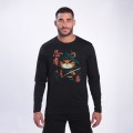 Unisex Long Sleeves T-Shirt 1105 Ninja Cat Print Cotton 190 Gsm Regular Fit Black