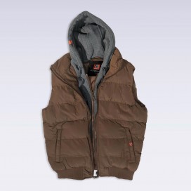 Hooded Puffer Vest 1118 Brown/Grey