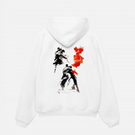 Unisex Pullover Hoodie MOLECULE® 332 WARRIORS DTF Print Cotton Blend 300 Gsm Regular Fit White