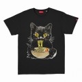 Unisex Short Sleeves T-Shirt MOLECULE® 1100 RAMEN CAT DTF Print Cotton 150 Gsm Regular Fit Black