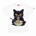 Unisex Short Sleeves T-Shirt MOLECULE® 1100 RAMEN CAT DTF Print Cotton 150 Gsm Regular Fit White