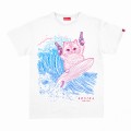 Unisex Short Sleeves T-Shirt MOLECULE® 1100 SURFER CAT DTF Print Cotton 150 Gsm Regular Fit White