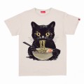 Unisex Short Sleeves T-Shirt MOLECULE® 1100 RAMEN CAT DTF Print Cotton 150 Gsm Regular Fit Beige