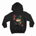 Kids Unisex Pullover Hoodie MOLECULE® 331 NINJA CAT DTF Cotton Blend 300 Gsm Regular Fit Black