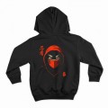Kids Pullover Hoodie MOLECULE® Ninja Red Mask Print Cotton Blend Black