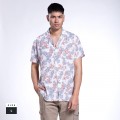Shirt MOLECULE® 207 Viscoze BEIGE LEAFS Print Short Sleeves Regular Fit Beige