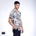 Shirt MOLECULE® 202 Viscoze INK FLOWER Print Short Sleeves Regular Fit Off White