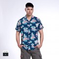 Shirt MOLECULE® 305 Viscoze MULTICOLOR LEAFS Print Short Sleeves Regular Fit White