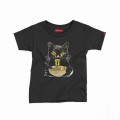Kids Short Sleeve T-Shirt MOLECULE® RAMEN CAT Cotton Black