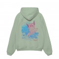 Unisex Pullover Hoodie MOLECULE® 332 SURFER CAT DTF Print Cotton Blend 300 Gsm Regular Fit Sage