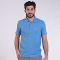Unisex Short Sleeves T-shirt MOLECULE® 2200 Autograph White Print Pique Knit Polo Cotton 190 Gsm Regular Fit Sky Blue