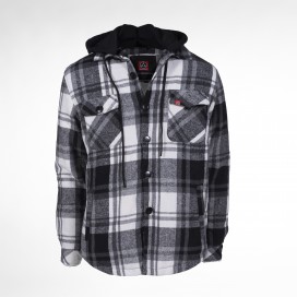 Jacket Truckers Hooded MOLECULE® Heavy Sherpa White/Black with Black Hood