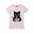 Women Short Sleeve T-Shirt MOLECULE® 1110 RAMEN CAT Cotton 150 Gsm Regular Fit Pink