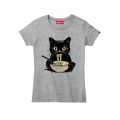 Women Short Sleeve T-Shirt MOLECULE® 1110 RAMEN CAT Cotton 150 Gsm Regular Fit Sport Grey
