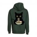 Unisex Pullover Hoodie MOLECULE® 332 RAMEN CAT Cotton Blend 300 Gsm Regular Fit Forest Green