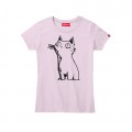 Women Short Sleeve T-Shirt MOLECULE® 1110 GUILTY CAT Cotton 150 Gsm Regular Fit Pink