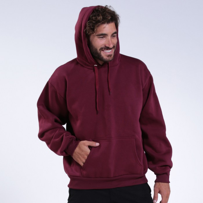 Pullover Fluffy Hoodie MLC 00043 Cotton Blend 320 Gsm Regular Fit Bordeaux