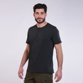 Unisex Short Sleeves T-Shirt MOLECULE® 5501 Henley Cotton 180 Gsm Regular Fit Black