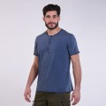 Unisex Short Sleeves T-Shirt MOLECULE® 5501 Henley Cotton 180 Gsm Regular Fit Indigo