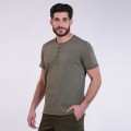 Unisex Short Sleeves T-Shirt MOLECULE® 5501 Henley Cotton 180 Gsm Regular Fit Khaki