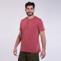 Unisex Short Sleeves T-Shirt MOLECULE® 5501 Henley Cotton 180 Gsm Regular Fit Bordeaux