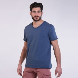 Unisex Short Sleeves T-Shirt MOLECULE® 5502 V-Neck Cotton 180 Gsm Regular Fit Indigo