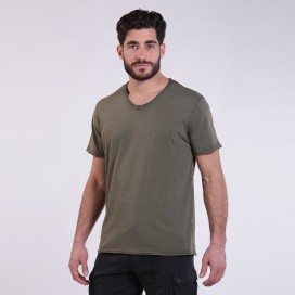 Unisex Short Sleeves T-Shirt MOLECULE® 5502 V-Neck Cotton 180 Gsm Regular Fit Khaki