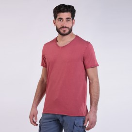 Unisex Short Sleeves T-Shirt MOLECULE® 5502 V-Neck Cotton 180 Gsm Regular Fit Burgundy